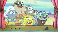 Die Patrick Star Show – Bubble Bass (3.v.l.), SpongeBob (m.), Slappy Laszlo (r.)