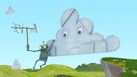Ritter Rost – Ritter Rost versucht, den Fernsehempfang zu verbessern, indem er sich an eine von Schrottlands Wolken hängt.