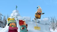 Snowsnaps' Winterspiele – Sami verschanzt sich vor den lebendigen Spielzeugen.