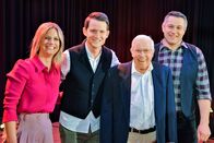 Samschtig-Jass – Moderatorin Fabienne Bamert, Fabian Unteregger, Christoph Blocher und Jörg Abderhalden 2022