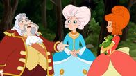 Hexe Lilli – Der König spricht mit der gerade befreiten Prinzessin und Lilli im Wald.