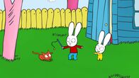 Simon – Ausgelassen spielen Simon (M.) und Franz (r.) im Garten mit ihrem Kater Oskar (l.).