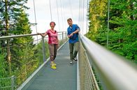Zengleins Zehn – Moderator Johannes Zenglein (rechts) und Höhenangsttrainerin Heike Tharun auf der Hängebrücke Wildline bei Bad Wildbad.