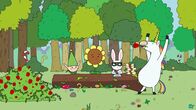 Super Happy Magic Forest – Da Blümchen (rechts) es mit dem Frohlocken übertreibt, will Meister Heiter (links) ihr eine Lektion erteilen. Zusammen mit Sonnenschein (2. von links) und Mümmel vom Amt (2. von rechts) beauftragt er die Helden, die Höhle der Spiegel zu reinigen.