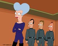 Futurama – Das neue "eyePhone" wird präsentiert und die marketinggläubige Menge stürzt sich natürlich auf dieses Produkt. Keiner ahnt, dass hinter der Produktion des eyePhone die böse Mom (l.) steckt ...