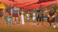 Krapopolis – v.li.: Shlub, Hippocampus, Stupendous, Deliria, Tyrannis, Athena, Ares, Apollo, Hephaestus