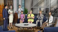 Archer – v.l.n.r.) Cyril Figgis; Malory Archer; Sterling Archer; Cheryl Tunt; Pam Poovey; Ray Gillette; Doctor Krieger