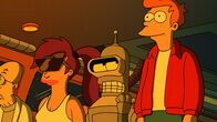 Futurama – v.li.: Professor Farnsworth, Leela, Bender, Fry
