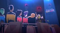 Star Trek: Lower Decks – Vorne, l-r: D'Vana Tendi, Sam Rutherford, Beckett Mariner, Brad Boimler, Clar