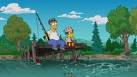 Die Simpsons – Da die Situation zwischen Homer (l.) und Bart immer mehr eskaliert ist, beschließt er, stattdessen Milhouse (r.) als Ersatz zum Angeln mitzunehmen ...