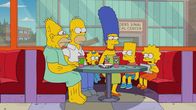 Die Simpsons – (v.l.n.r.) Grampa; Homer; Maggie; Marge; Bart; Lisa