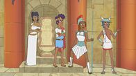 Krapopolis – v.li.: Deliria, Tyrannis, Athena, Hermes