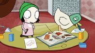 Sarah & Duck – Sarah und Duck zeichnen Ziegel aus ihrem Ziegelbuch ab.