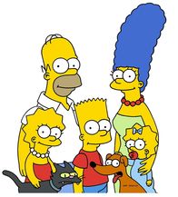 Die Simpsons – (13. Staffel) - Gemeinsam ist die Familie Simpsons unschlagbar: (v.l.n.r.) Lisa, Kater Schneeball, Homer, Bart, Hund Knecht Ruprecht, Marge und Maggie.
