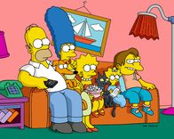 Die Simpsons – (v.l.n.r.) Homer; Marge; Lisa; Maggie; Nelson