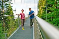 Zengleins Zehn – Moderator Johannes Zenglein (rechts) und Höhenangsttrainerin Heike Tharun auf der Hängebrücke Wildline bei Bad Wildbad.