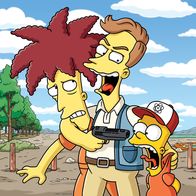 Die Simpsons – Die Simpsons bekommen einen neuen Nachbarn. Walt (M.) ist ein richtiger Glücksgriff: freundlich, aufgeschlossen, hilfsbereit. Nur Bart (r.) ist misstrauisch: Er glaubt seinen Todesfeind Tingeltangel-Bob (l.) in Walt zu erkennen ...