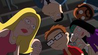 American Dad! – L-R: Francine, Bullock, Stan, Steve, Colonel Withersby, Hayley, Principal Lewis