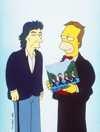 Die Simpsons – Damals hatte Homer (r.) zusammen mit Rektor Skinner, Apu und Barney als "Barbershop-Quartett" den Grammy gewonnen und von George Harrison (l.) überreicht bekommen.
