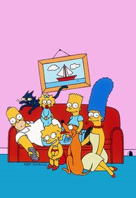 Die Simpsons – (14. & 15. Staffel) - Gemeinsam ist die Familie Simpsons unschlagbar: (v.l.n.r.) Homer, Kater Schneeball, Maggie, Lisa, Bart, Hund Knecht Ruprecht und Marge.