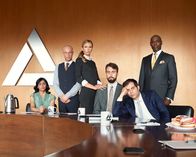 Corporate – L-R: Grace (Aparna Nancherla), John (Adam Lustick), Kate (Anne Dudek), Matt (Matt Ingebretson), Jake (Jake Weisman), Christian DeVille (Lance Reddick).