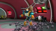 Cosmic Quantum Ray – Ray und Buckingham im Kampf gegen die Robot-Ninjas.