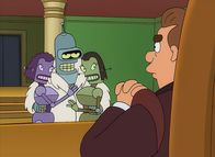 Futurama – Bender (2.v.l.), Abner Doubledeal (r.)