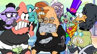 Die Patrick Star Show – Squidina (l.), Hoopla (2.v.l.), Patrick (3.v.l.), GrandPat (m.), Slappy Laszlo (3.v.r.)