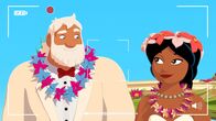 Zoom - Der weiße Delfin – Maeva (r.) möchte Werbung machen für ihr Strandrestaurant und dreht deshalb einen Werbefilm: Hochzeit auf Maotou. Sie spielt die Braut und Onkel Patrick (l.) mimt den Bräutigam. Doch dann hält Ramana versehentlich eine echte Hochzeitszeremonie ab und Maeva und Onkel Patrick sind verheiratet.