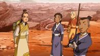 Avatar - Herr der Elemente – L-R: Gan Jin Scout, Katara, Aang, Sokka