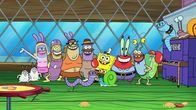 SpongeBob Schwammkopf – Bunny Wunny (l.), Bubble Bass (5.v.l.), SpongeBob (6.v.r.), Mr. Krabs (4.v.r.)