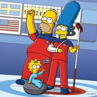 Die Simpsons – Haben die Sportart Curling für sich entdeckt: Homer, Marge und Maggie.