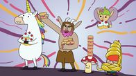 Super Happy Magic Forest – Blümchen, Hufius, Tupfen und Twinkle (von links) haben ihren Freund 'Herbert Goldbart' (rechts) gerettet.