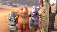 Q Pootle 5 – Bud-D, Groobie, Krah, Eddi und Stella (v.l.n.r.) sind verängstigt und warten draußen, während Pootle und Oopsy sich in die Vorratskammer wagen, um nach dem Monster zu sehen.