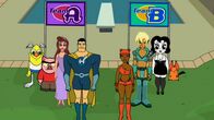 Drawn Together – L-R: Wooldoor Jebediah Sockbat, Spanky Ham, Princess Clara, Captain Leslie Hero, Foxxy Love, Xandir P. Wifflebottom, Toot Braunstein, Ling-Ling
