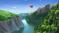Super Wings – Jett auf dem Flug durch einen Fjord.