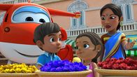 Super Wings – Die Kostüme müssen gefärbt werden. Auf dem Basar suchen sie nach Farben.