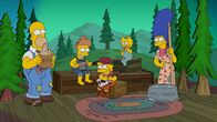 Die Simpsons – Der Wandel zur Waldorfschule zeigt seine Wirkung schnell: (v.l.n.r.) Homer, Bart, Lisa, Maggie und Marge ...