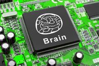 Der Code des Künstlers – Brain symbol on computer chip, technology concept