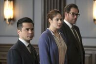 Bull – L-R: Benny Colón (Freddy Rodríguez), Laura Anthony (Emily Tremaine), and Jason Bull (Michael Weatherly)