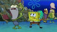 SpongeBob Schwammkopf – Vorne, l-r: Old Man Jenkins, SpongeBob