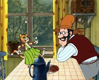 Pettersson und Findus – Findus führt seine besten Tricks vor, do h auch das Jonglieren kann Pettersson nicht erheitern.