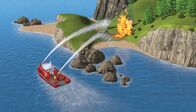 Feuerwehrmann Sam – Mit Hilfe des neuen Schiffes Titan kann Feuerwehrmann Sam das Feuer auf Pontypandy Eiland löschen.