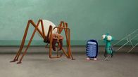Floyd Fliege – Eine neue Spinne macht Gigantos Wohnung unsicher. Dabei handelt es sich um eine Asseljägerin - eine Gefahr für Abakus (M.). Floyd (r.) will alles versuchen, um ihn zu beschützen.