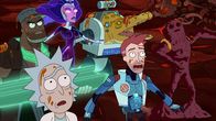 Rick and Morty – L-R: Alan Rails, Rick, Supernova, Crocubot, Vance Maximus, Million Ants