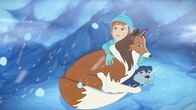 Lassie – Zoé ist mit Lassie und dem Wolfsjungen im Schneesturm eingeschlossen.