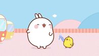 Molang – Molang und Piu Piu sind am Strand und wollen Badminton spielen.