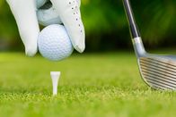 111 – Close up view of golf ball on tee on golf course