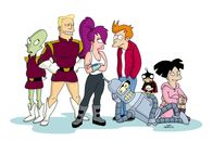 Futurama – Futurama - New York und die Welt im Jahr 3000: (v.l.n.r.) Kiff K., Zapp Brannigan, Leela, Fry, Bender, Nibbler und Amy ...