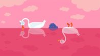 Animanimals – Die Schwänin küsst ihr Spiegelbild, der Schwan ist unter Wasser.